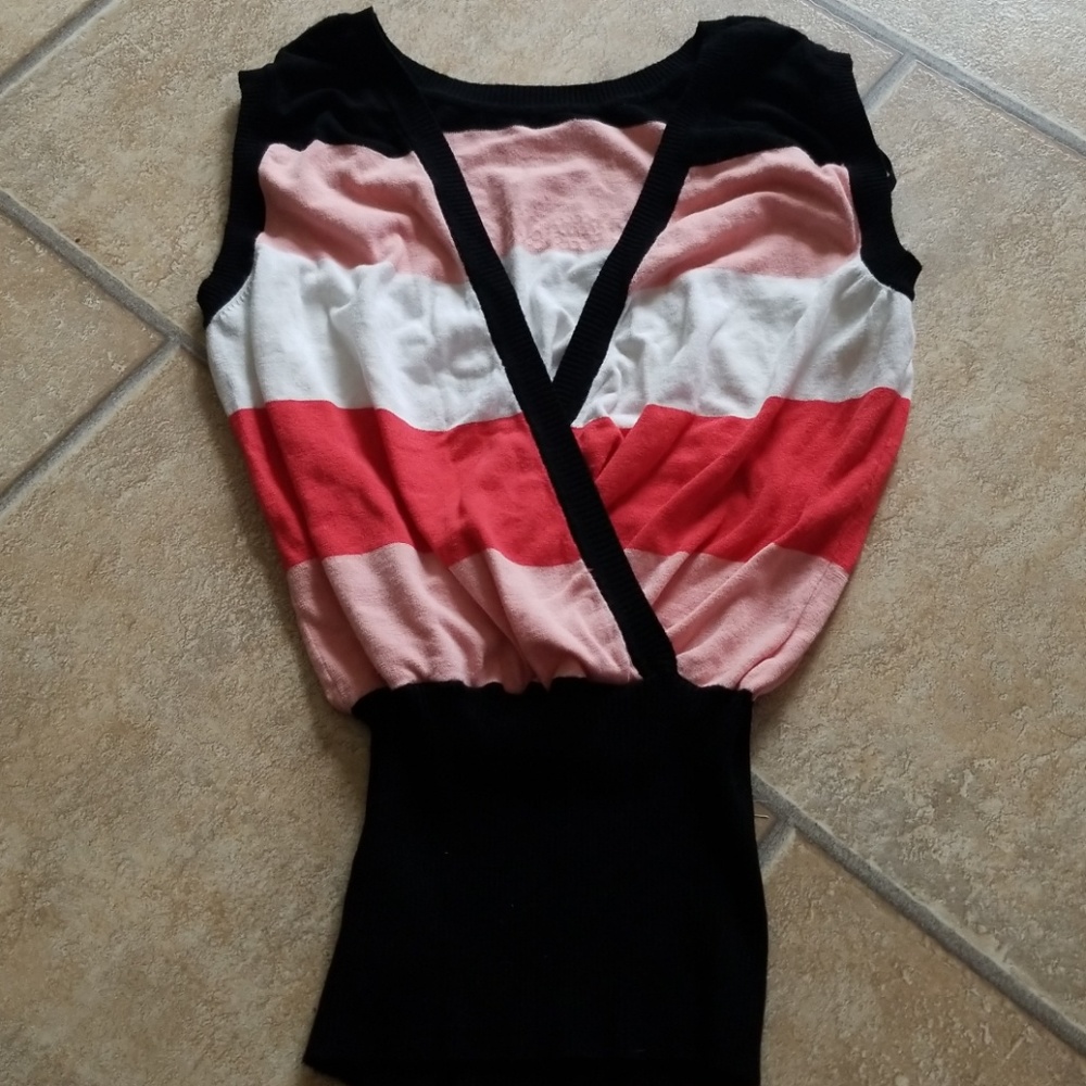 BEBE striped sweater vest LG with rhinestone